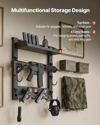 Gun Rack Wall Mount, Heavy Duty Steel, Indoor Rifle Shotgun Rack with J-Hooks, Additional Tray Storage, Gun V952-BGSZSQJJS3QW4LVYR001V0