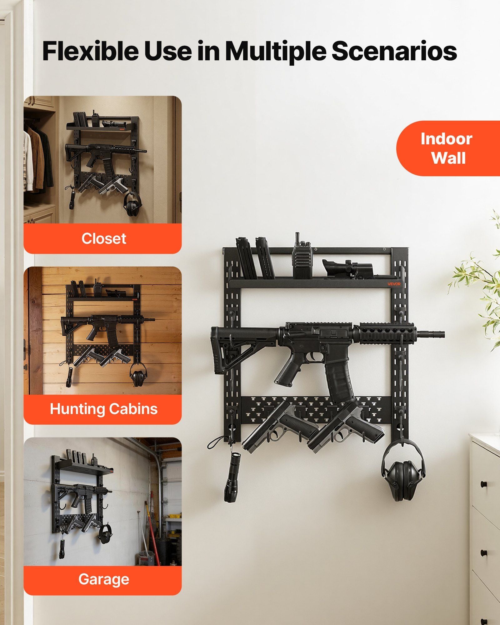 Gun Rack Wall Mount, Heavy Duty Steel, Indoor Rifle Shotgun Rack with J-Hooks, Additional Tray Storage, Gun V952-BGSZSQJJS3QW4LVYR001V0