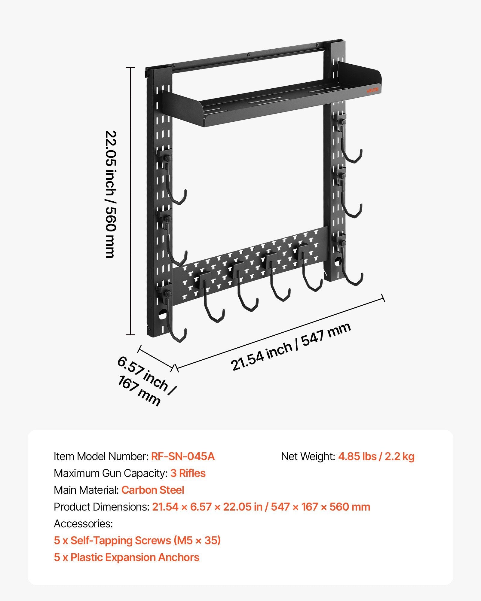 Gun Rack Wall Mount, Heavy Duty Steel, Indoor Rifle Shotgun Rack with J-Hooks, Additional Tray Storage, Gun V952-BGSZSQJJS3QW4LVYR001V0