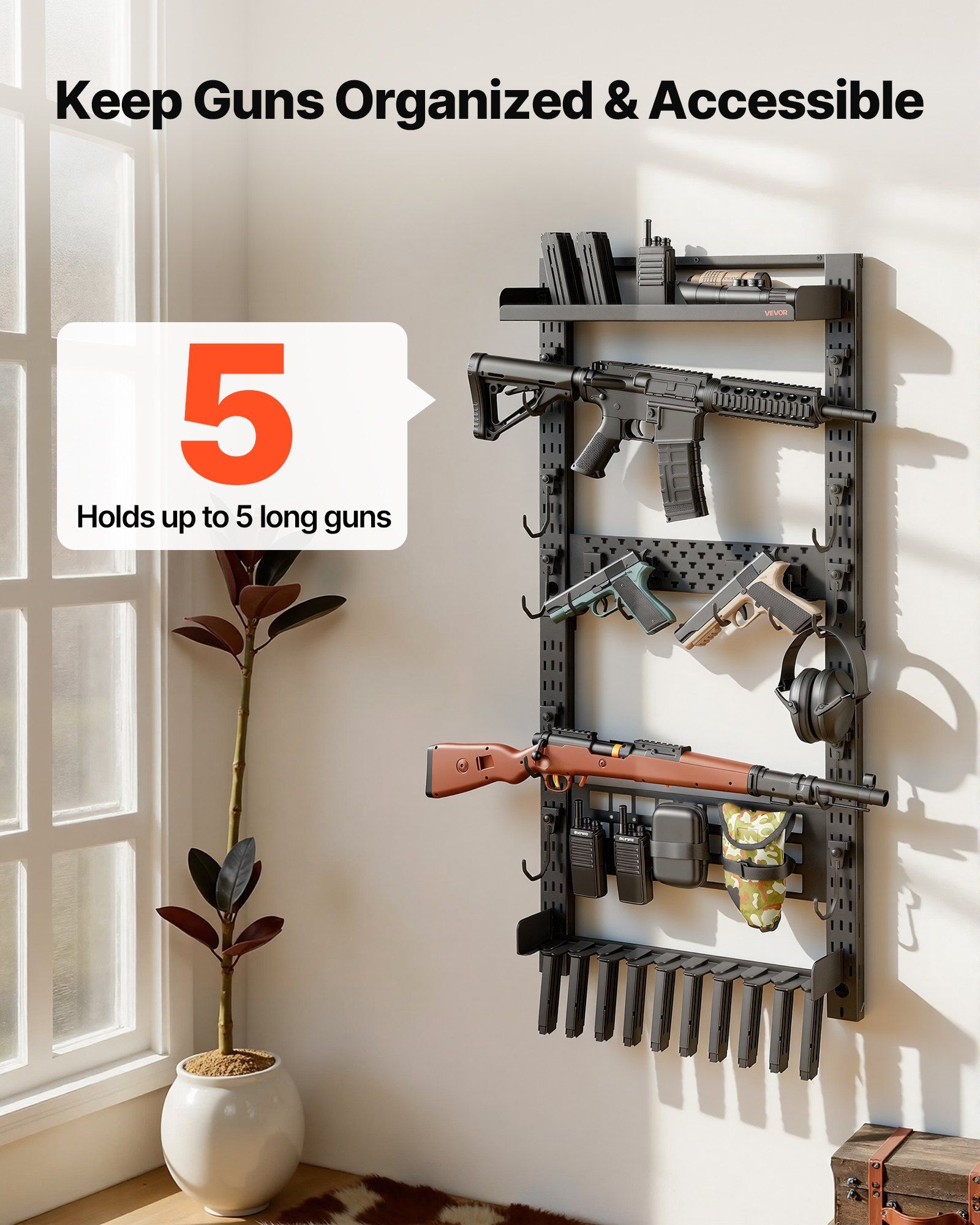Gun Rack Wall Mount, Heavy Duty Steel, Indoor Rifle Shotgun Rack with Magazine Holder, MOLLE Panel, Gun V952-BGSZSQJJS5QWL0CBU001V0
