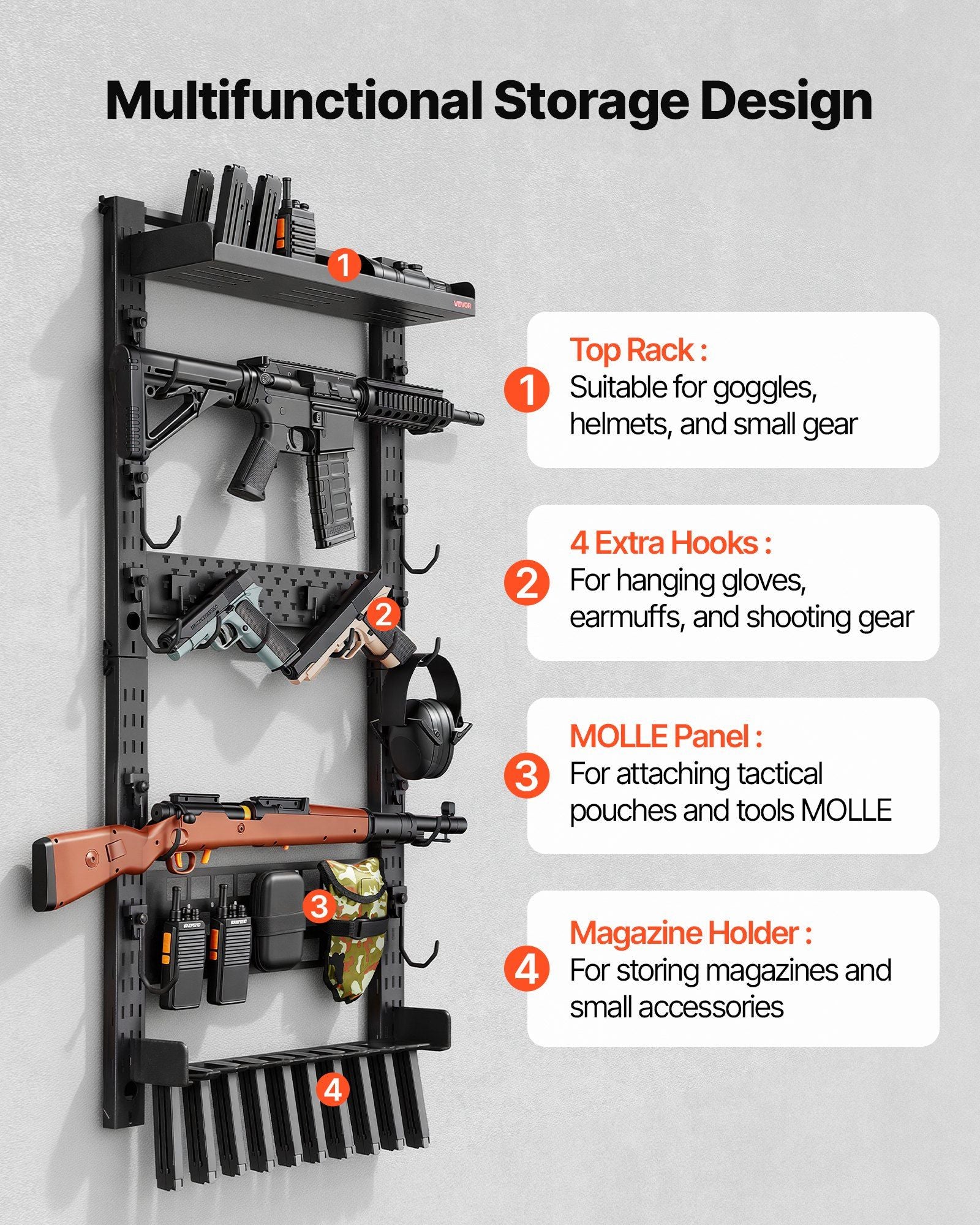 Gun Rack Wall Mount, Heavy Duty Steel, Indoor Rifle Shotgun Rack with Magazine Holder, MOLLE Panel, Gun V952-BGSZSQJJS5QWL0CBU001V0