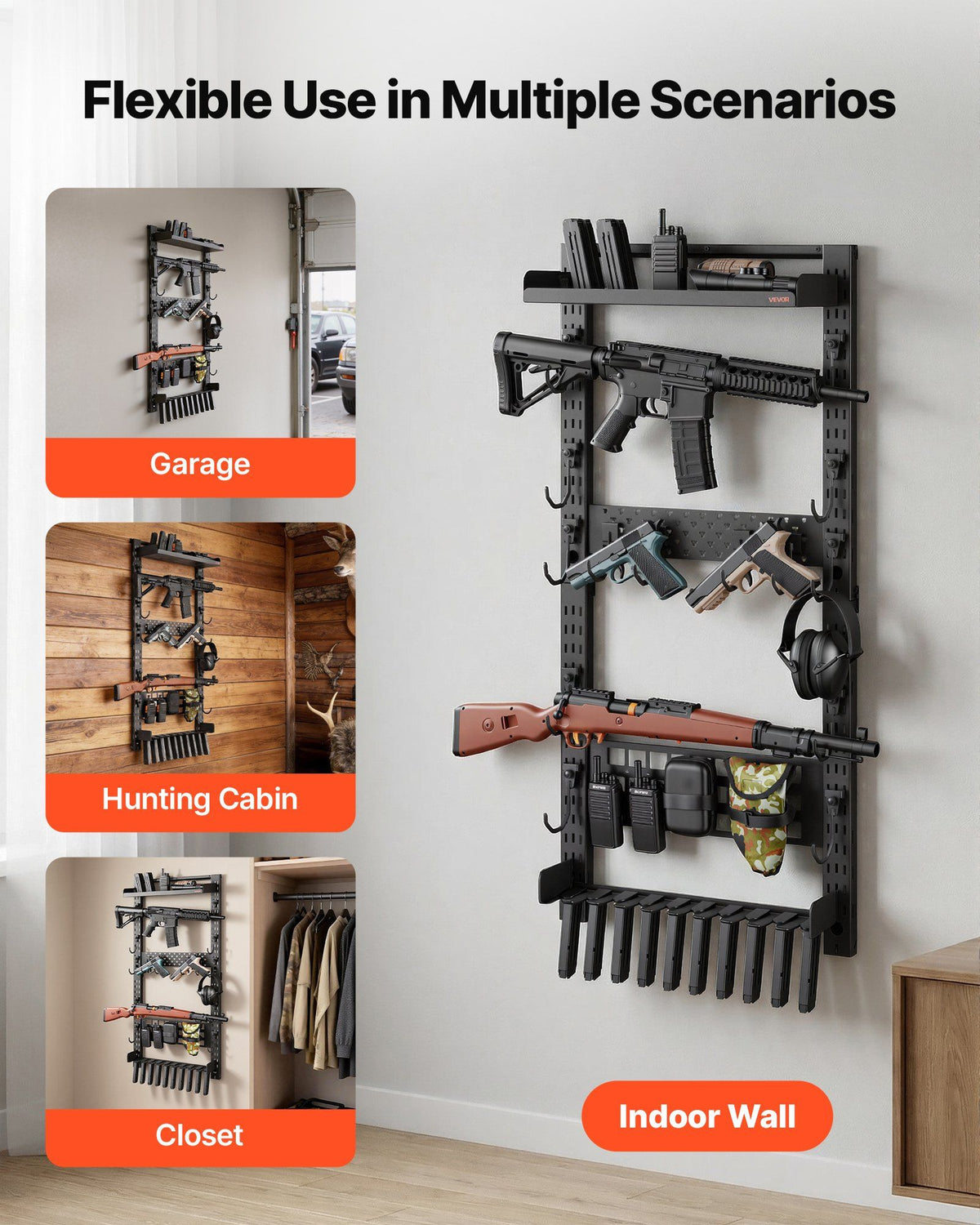 Gun Rack Wall Mount, Heavy Duty Steel, Indoor Rifle Shotgun Rack with Magazine Holder, MOLLE Panel, Gun V952-BGSZSQJJS5QWL0CBU001V0