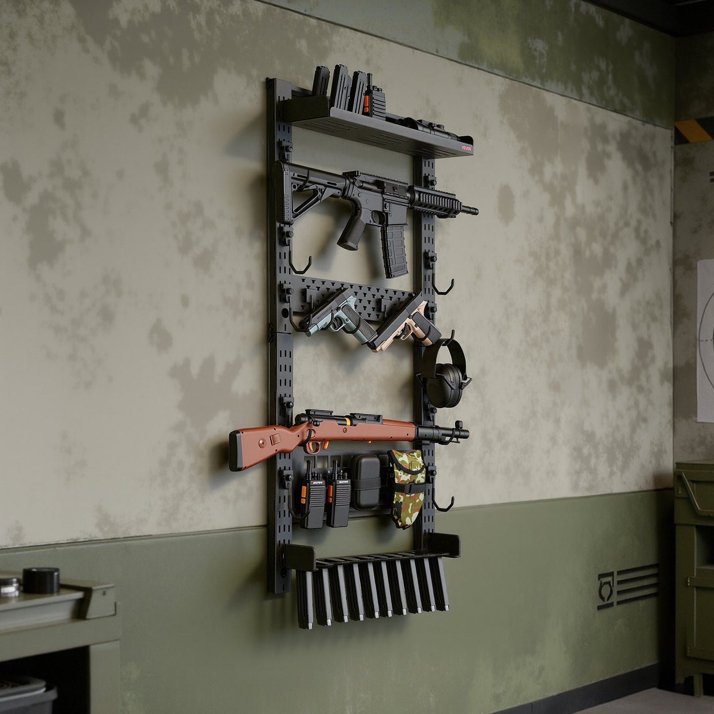 Gun Rack Wall Mount, Heavy Duty Steel, Indoor Rifle Shotgun Rack with Magazine Holder, MOLLE Panel, Gun V952-BGSZSQJJS5QWL0CBU001V0