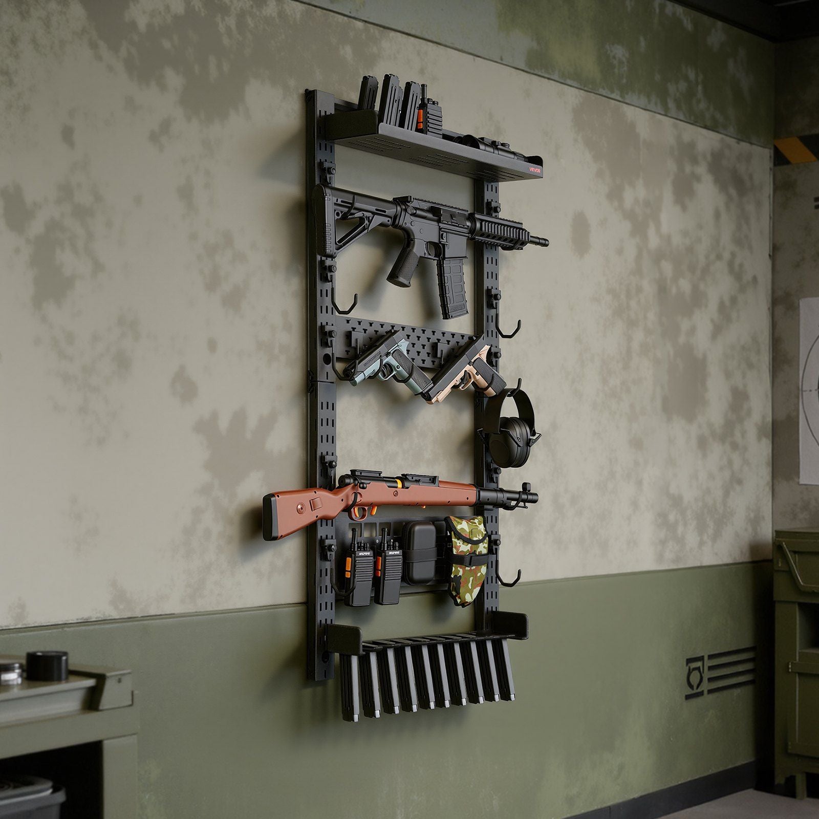 Gun Rack Wall Mount, Heavy Duty Steel, Indoor Rifle Shotgun Rack with Magazine Holder, MOLLE Panel, Gun V952-BGSZSQJJS5QWL0CBU001V0