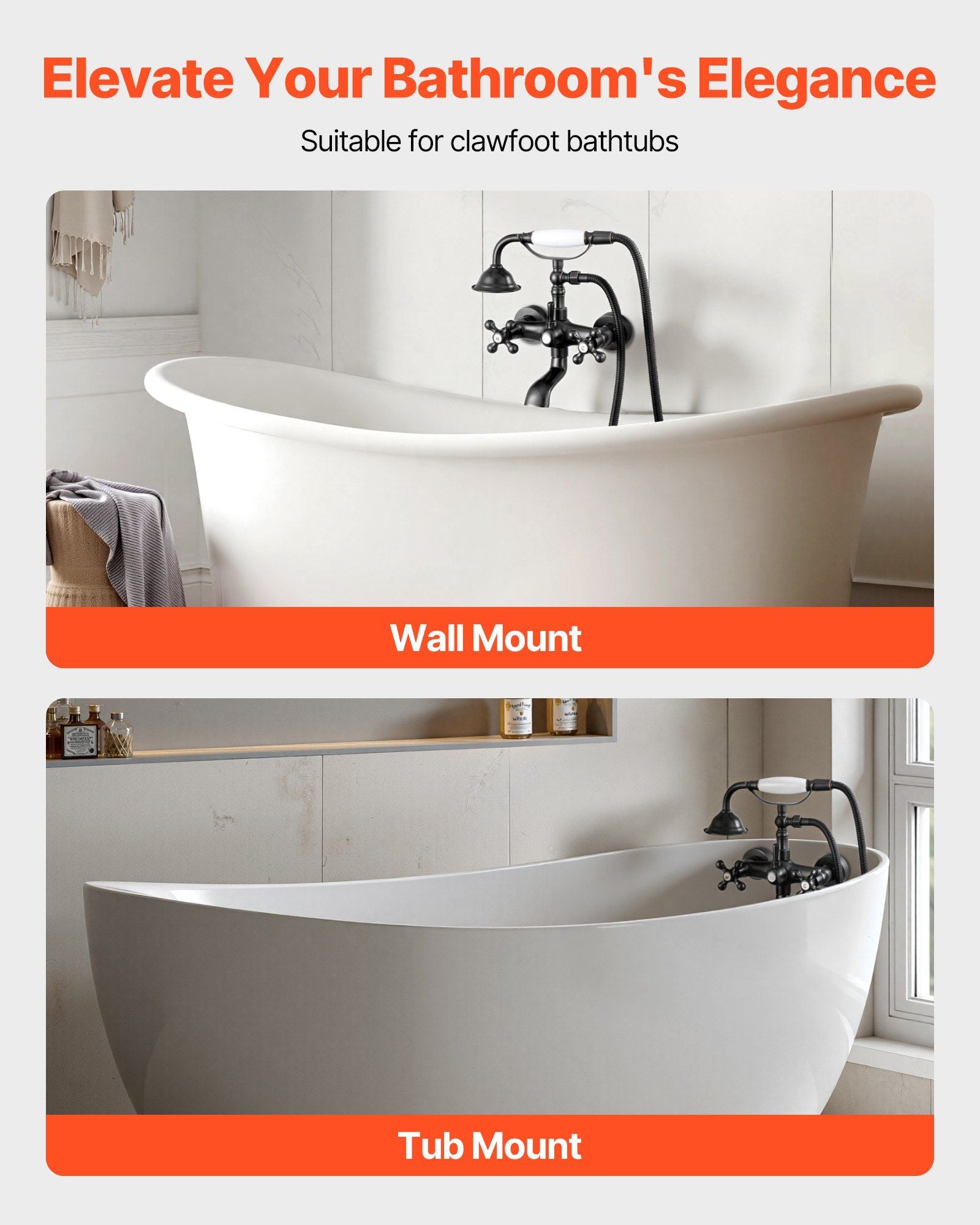 Clawfoot Tub Faucet, Wall Mount Bathtub Faucets with Handheld Shower, Vintage Oil-Rubbed Bronze Clawfoot Tub V952-BGSZZYGLTLTHLAC1L002V0
