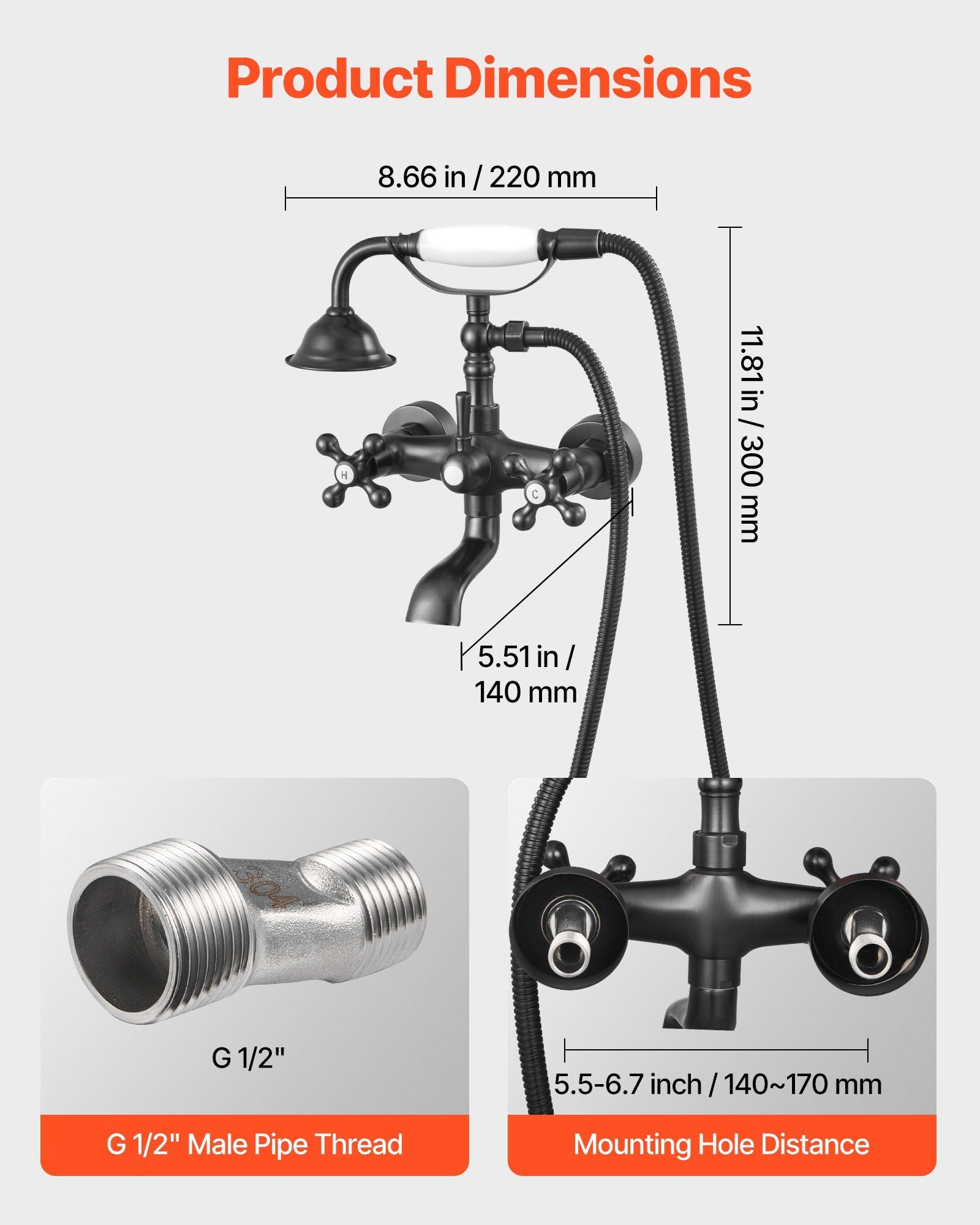 Clawfoot Tub Faucet, Wall Mount Bathtub Faucets with Handheld Shower, Vintage Oil-Rubbed Bronze Clawfoot Tub V952-BGSZZYGLTLTHLAC1L002V0