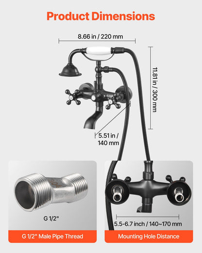 Clawfoot Tub Faucet, Wall Mount Bathtub Faucets with Handheld Shower, Vintage Oil-Rubbed Bronze Clawfoot Tub V952-BGSZZYGLTLTHLAC1L002V0