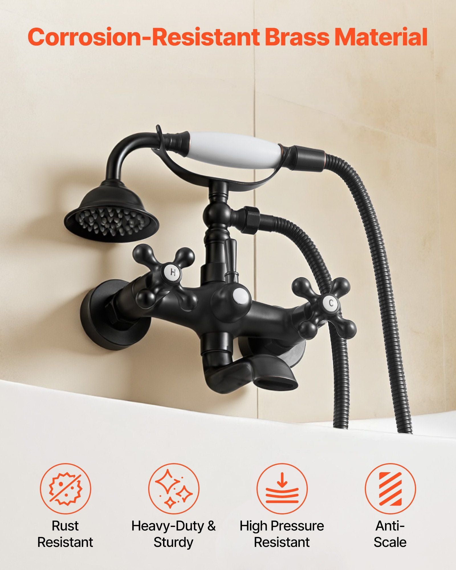 Clawfoot Tub Faucet, Wall Mount Bathtub Faucets with Handheld Shower, Vintage Oil-Rubbed Bronze Clawfoot Tub V952-BGSZZYGLTLTHLAC1L002V0