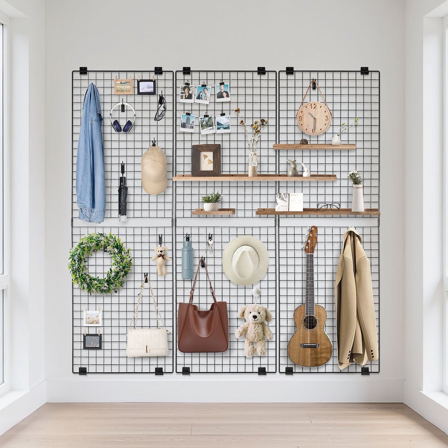 3 Packs Grid Wall Panels, 610 x 1828 mm Wire Grid Panels Display Rack, Wall-Mounted Art Display Shelf, Black V952-BGWGQ7080INC1MICW001V0