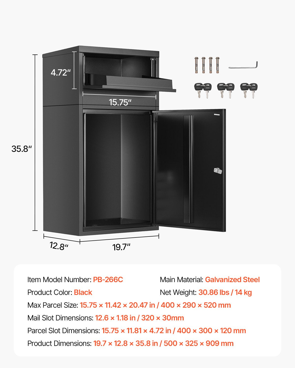 Package Delivery Boxes for Outside, 90.9 cm Mailbox for Parcel with Lock, Galvanized Steel Package Drop Box V952-BGXHSDXGFTS4W8MXTV0