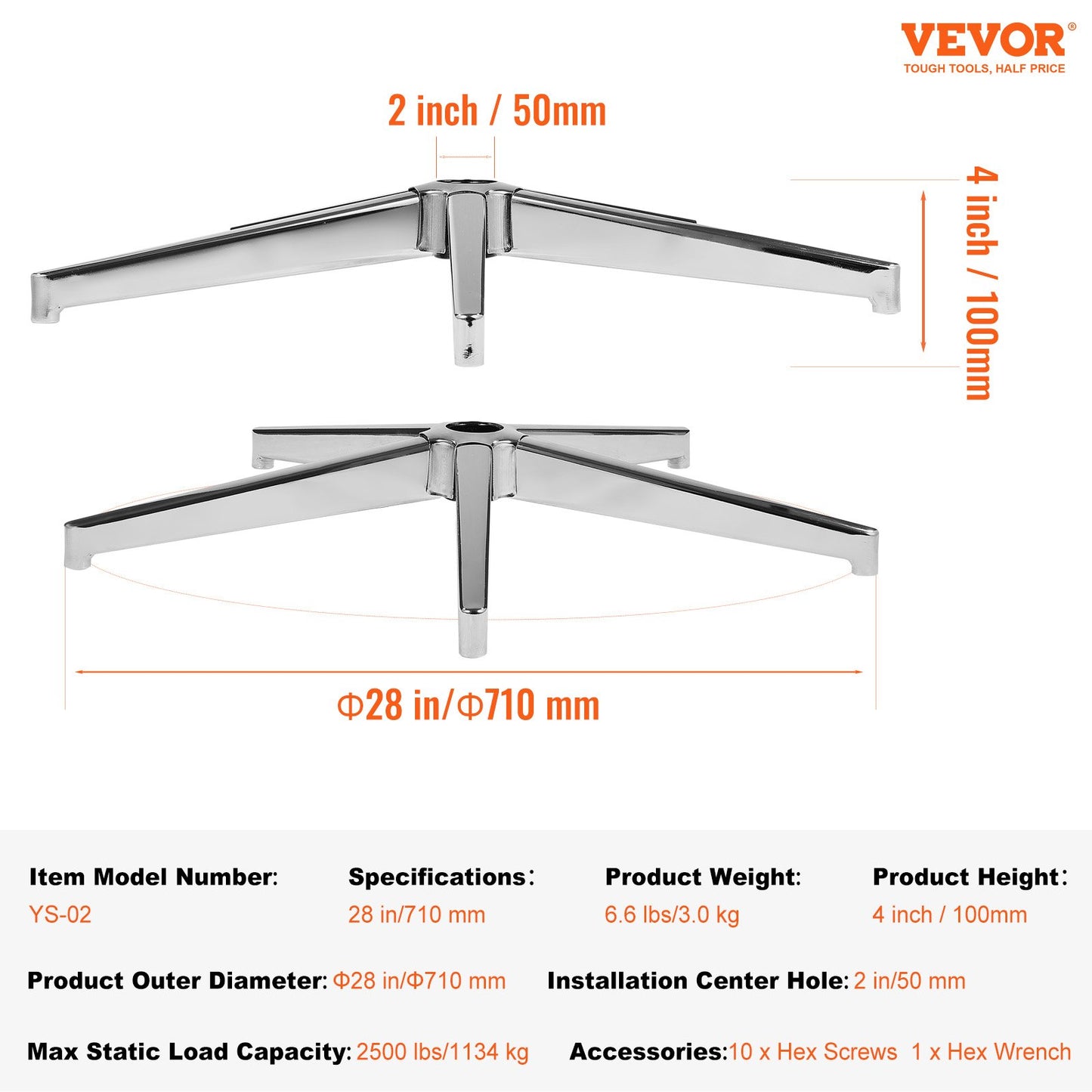 Office Chair Base Replacement, 710 mm 1134 kg Static Load Capacity, Heavy Duty Universal Computer Desk Chair V952-BGYDZPJ28JSD4RMJLV0