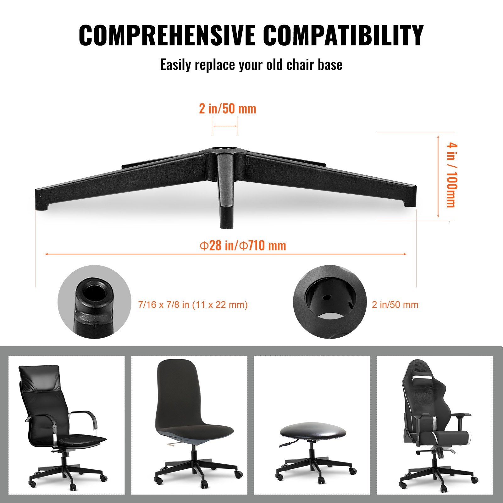 Office Chair Base Replacement, 710 mm, 1134 kg Static Load Capacity, Heavy Duty Universal Computer Desk Chair V952-BGYDZPJ28JSD5EOS5V0