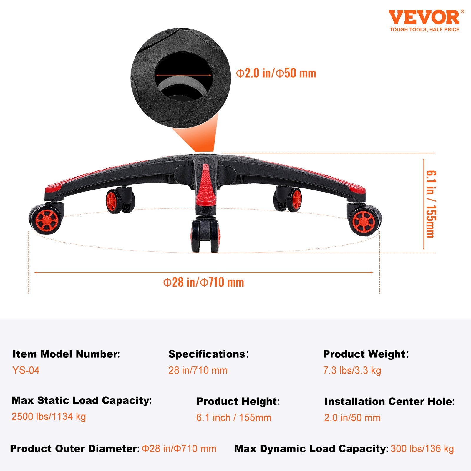 Office Chair Base Replacement, 710 mm, 1134 kg Static Load, Heavy Duty Universal Computer Desk Chair Stool V952-BGYDZPJ28SLD875TDV0