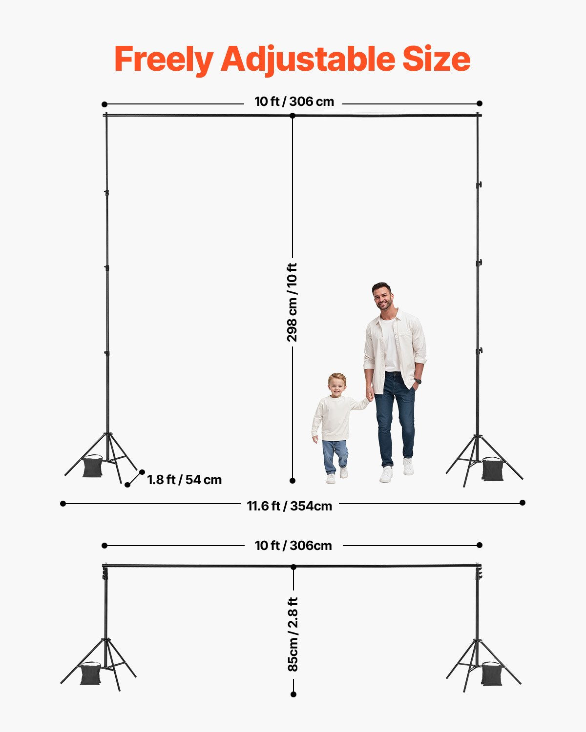 Backdrop Stand, 298 x 300 cm Adjustable Photo Backdrop Stand Kit, Portable Background Backdrop Stand with 4 V952-BJJ2KLJ1010FDZ6BMV0