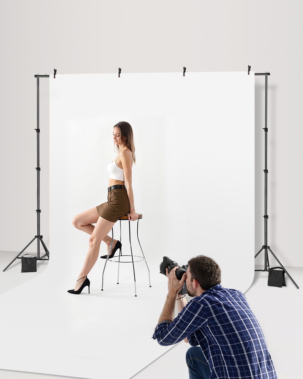 Backdrop Stand, 213 x 300 cm Adjustable Photo Backdrop Stand Kit, Portable Background Backdrop Stand with 3 V952-BJJ2KLJ710FT8206YV0