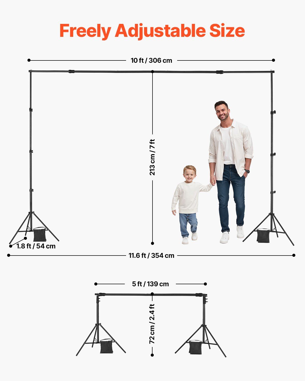 Backdrop Stand, 213 x 300 cm Adjustable Photo Backdrop Stand Kit, Portable Background Backdrop Stand with 3 V952-BJJ2KLJ710FT8206YV0