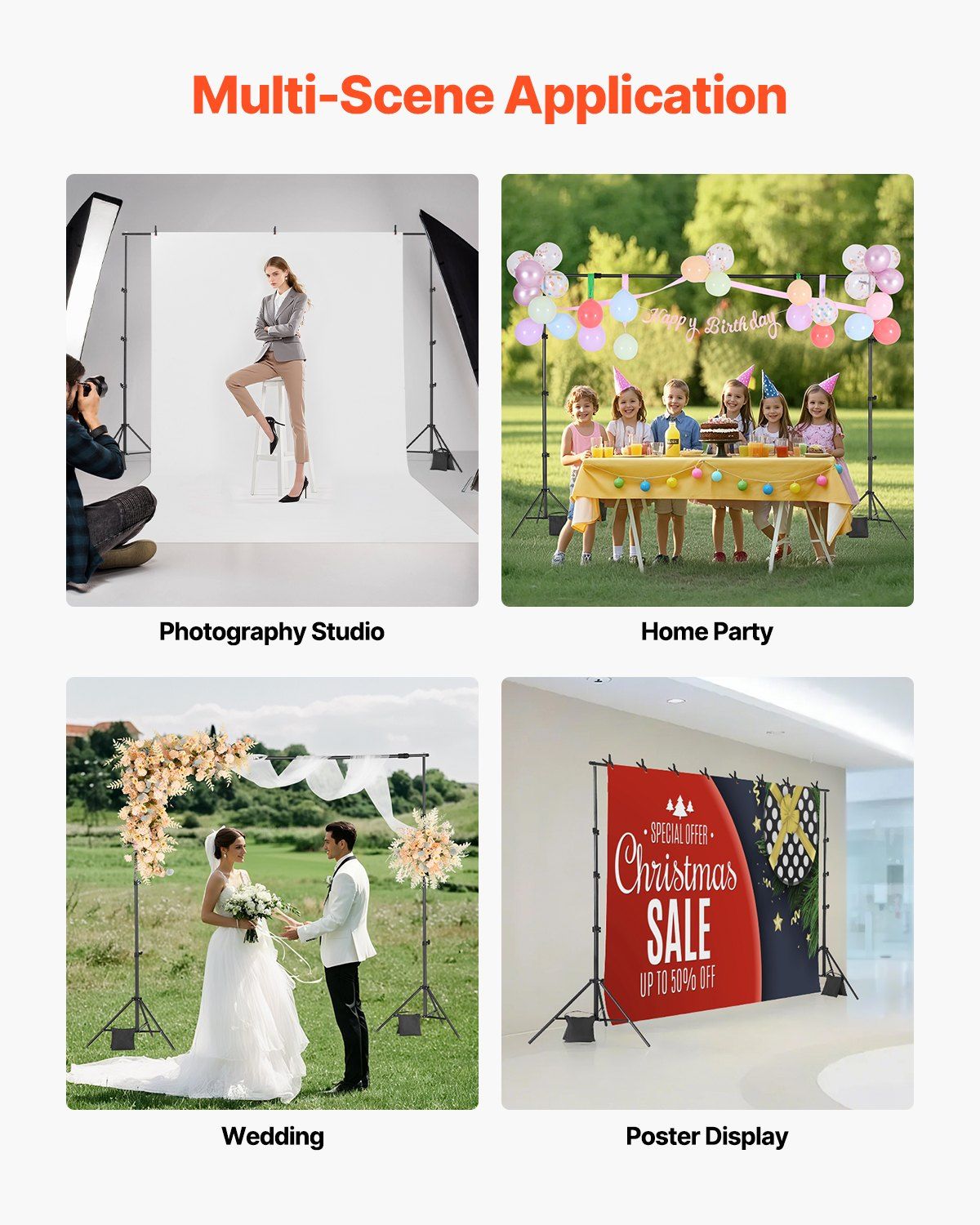 Backdrop Stand, 213 x 300 cm Adjustable Photo Backdrop Stand Kit, Portable Background Backdrop Stand with 3 V952-BJJ2KLJ710FT8206YV0