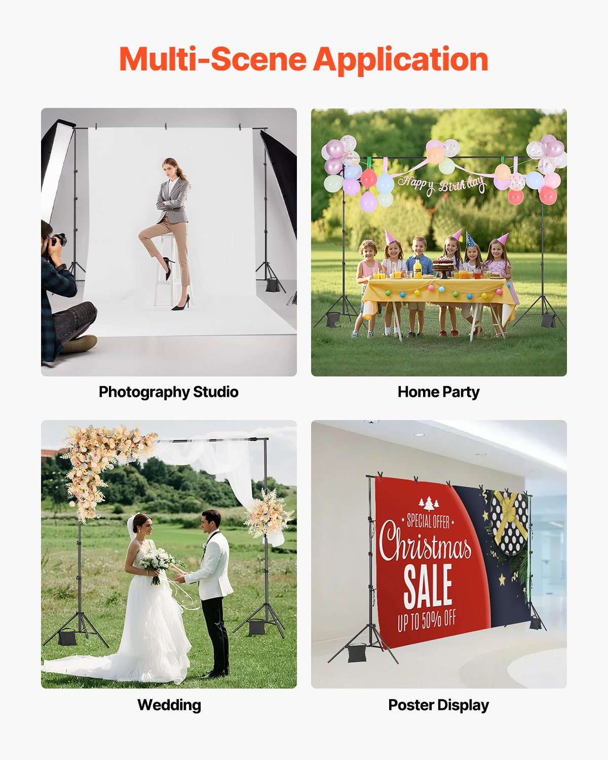Backdrop Stand Background Stand Kit with 2 Tripod for Party & Photo Studio V952-BJJ2KLJ8510FOVLKXV0