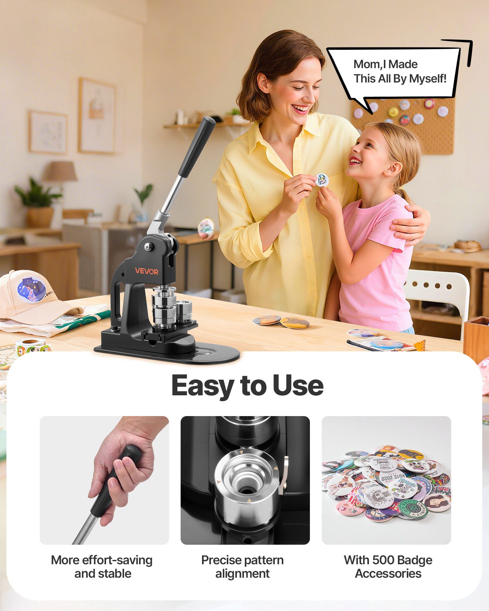 Button Maker Machine, 25 mm, Pin Maker Machine with 500pcs Button Parts, Circle Cutter, Hex Wrenches and V952-BJSKXZJ25MMSW51HM001V0