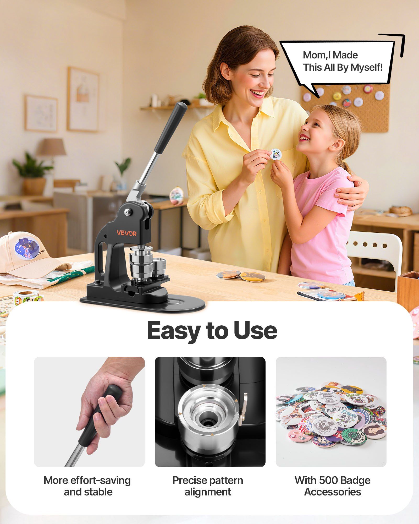 Button Maker Machine, 32 mm, Pin Maker Machine with 500pcs Button Parts, Circle Cutter, Hex Wrenches and V952-BJSKXZJ32MMSGX9LR001V0