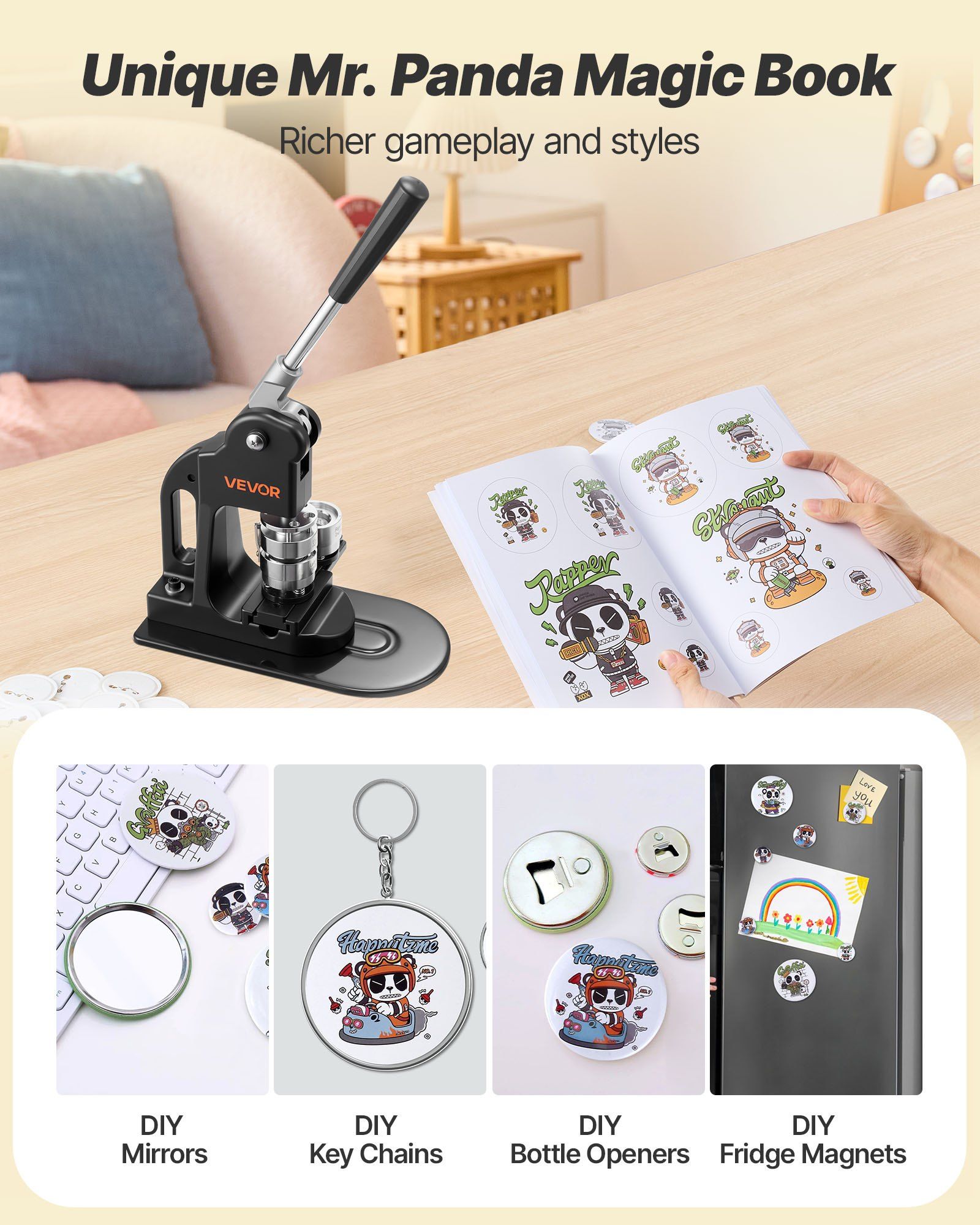 Button Maker Machine, 32 mm, Pin Maker Machine with 500pcs Button Parts, Circle Cutter, Hex Wrenches and V952-BJSKXZJ32MMSGX9LR001V0