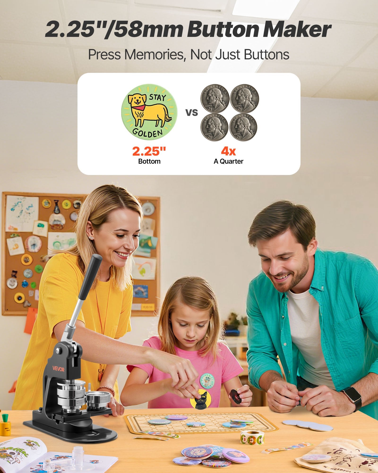 Button Maker Machine, 58 mm, Pin Maker Machine with 500pcs Button Parts, Circle Cutter, Hex Wrenches and V952-BJSKXZJ58MMSUVL9F001V0