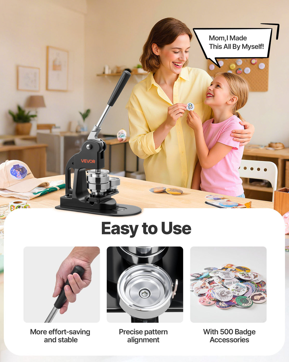 Button Maker Machine, 58 mm, Pin Maker Machine with 500pcs Button Parts, Circle Cutter, Hex Wrenches and V952-BJSKXZJ58MMSUVL9F001V0