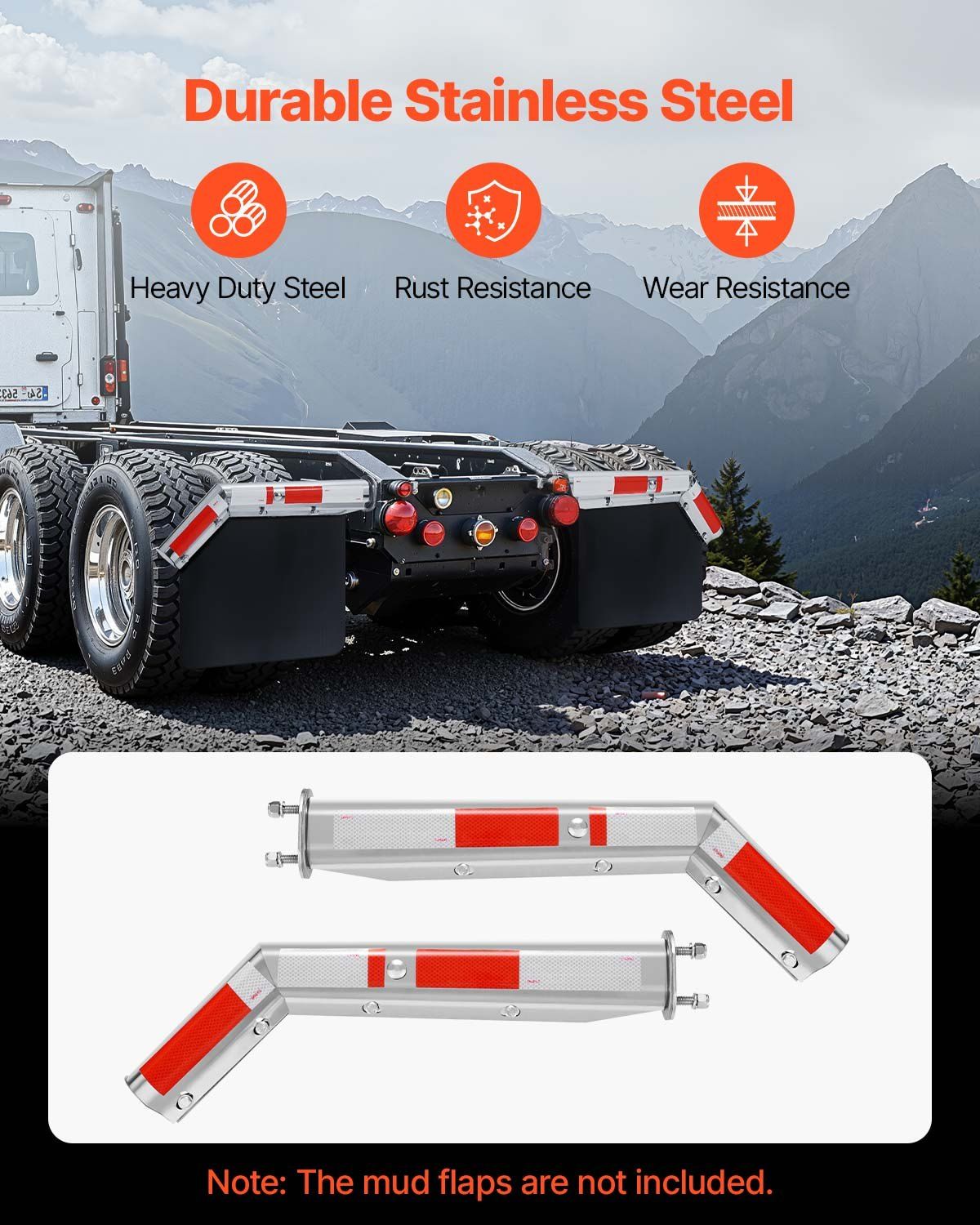 Stainless Steel Angled Spring Loaded Mud Flap Hangers, 2-1/2" (63.5mm) Bolt Spacing Mudflap Hangers for Semi V952-BKCDNBDJ212ILJ4FL001V0