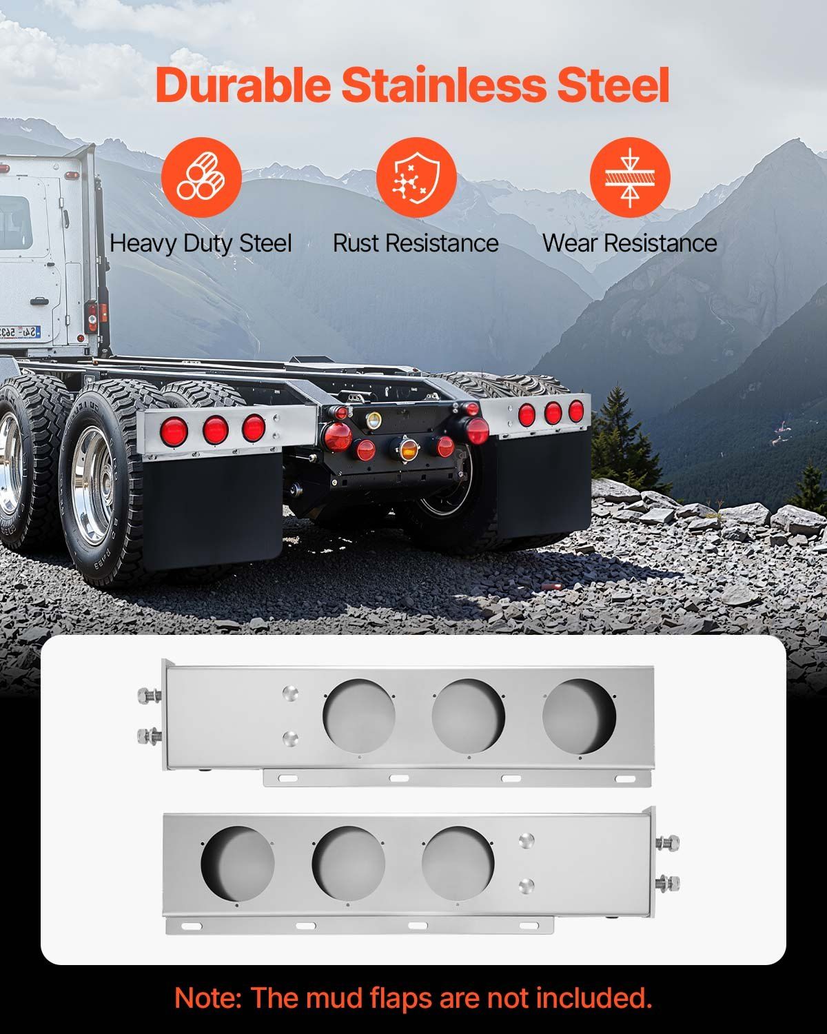 Stainless Steel Mud Flap Hangers with Light Cutouts, 2-1/2" (63.5mm) Bolt Spacing, Spring Loaded Mudflap V952-BKCDNBDJ212IW6KL0001V0