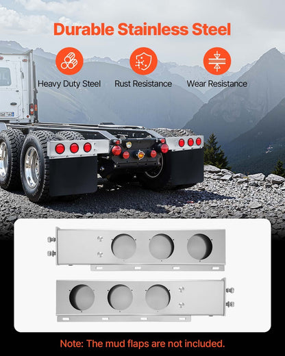 Stainless Steel Mud Flap Hangers with Light Cutouts, 2-1/2" (63.5mm) Bolt Spacing, Spring Loaded Mudflap V952-BKCDNBDJ212IW6KL0001V0