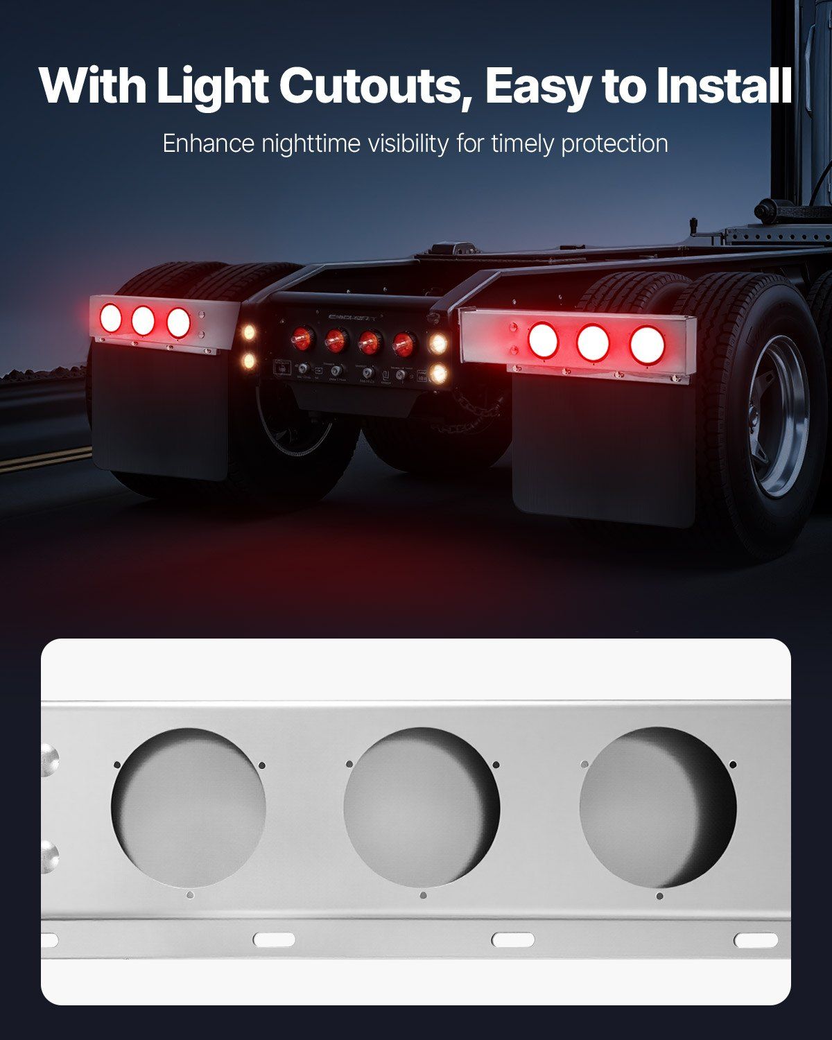 Stainless Steel Mud Flap Hangers with Light Cutouts, 2-1/2" (63.5mm) Bolt Spacing, Spring Loaded Mudflap V952-BKCDNBDJ212IW6KL0001V0