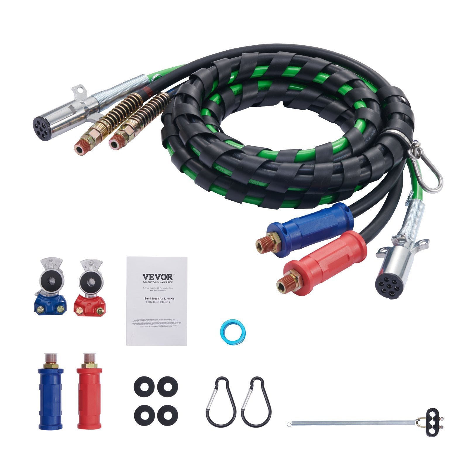 12FT Semi Truck Air Lines Kit with 2PCS Glad Hands, 3-in-1 Air Hoses & 7 Way ABS Electric Power Line, with V952-BKCKQRGTJSHY5A7TGV9