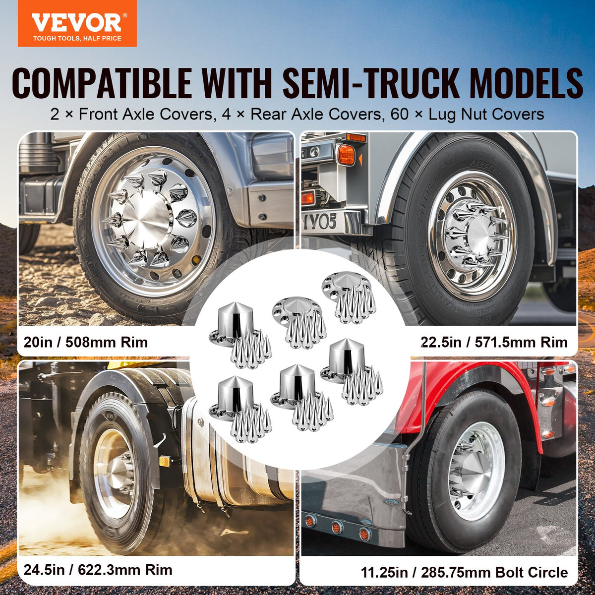 Rear&Front Axle Cover Combo Kit ABS Lug Nut Covers with Nut Cover Tools V952-BKCZGTJJCX6PCCM2XV0