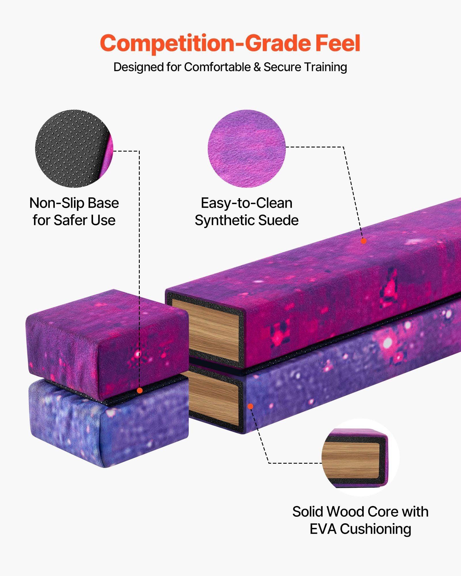 8FT Folding Balance Beam for Kids, 136.1KG Stable Support Gymnastics Floor Beam with Non-Slip Mat, Wood-Core V952-BKSJPHM8FT4I5V6S9001V0