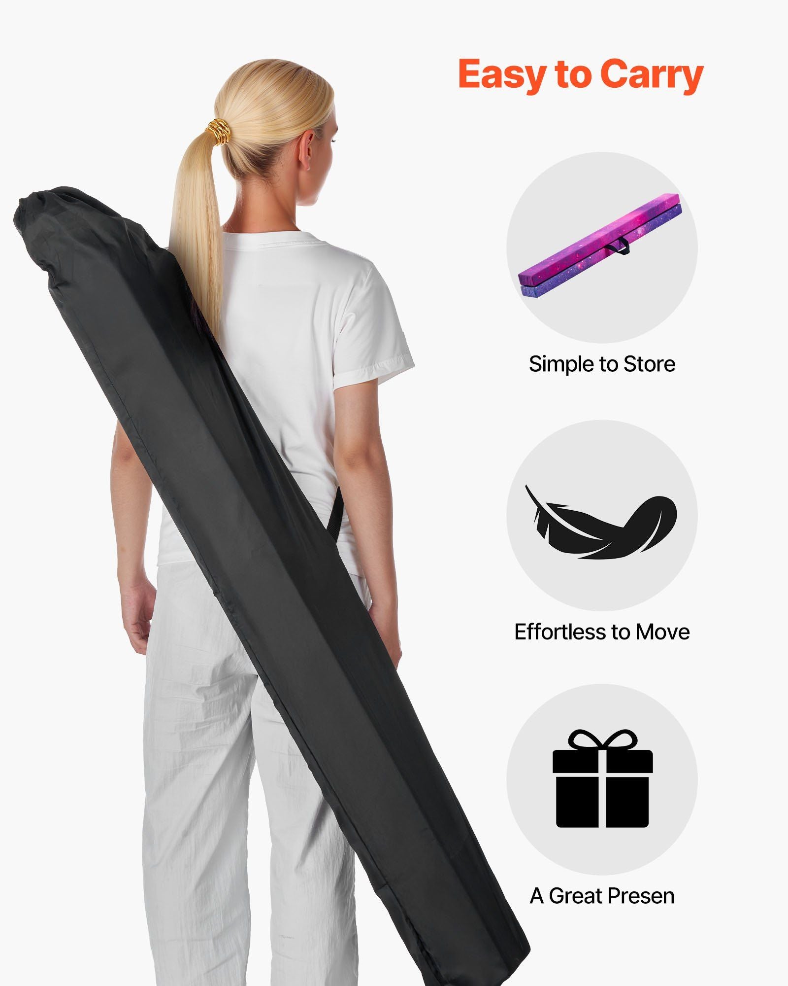 8FT Folding Balance Beam for Kids, 136.1KG Stable Support Gymnastics Floor Beam with Non-Slip Mat, Wood-Core V952-BKSJPHM8FT4I5V6S9001V0