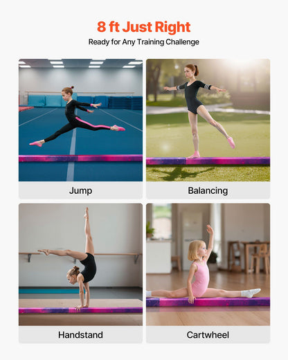 8FT Folding Balance Beam for Kids, 136.1KG Stable Support Gymnastics Floor Beam with Non-Slip Mat, Wood-Core V952-BKSJPHM8FT4I5V6S9001V0