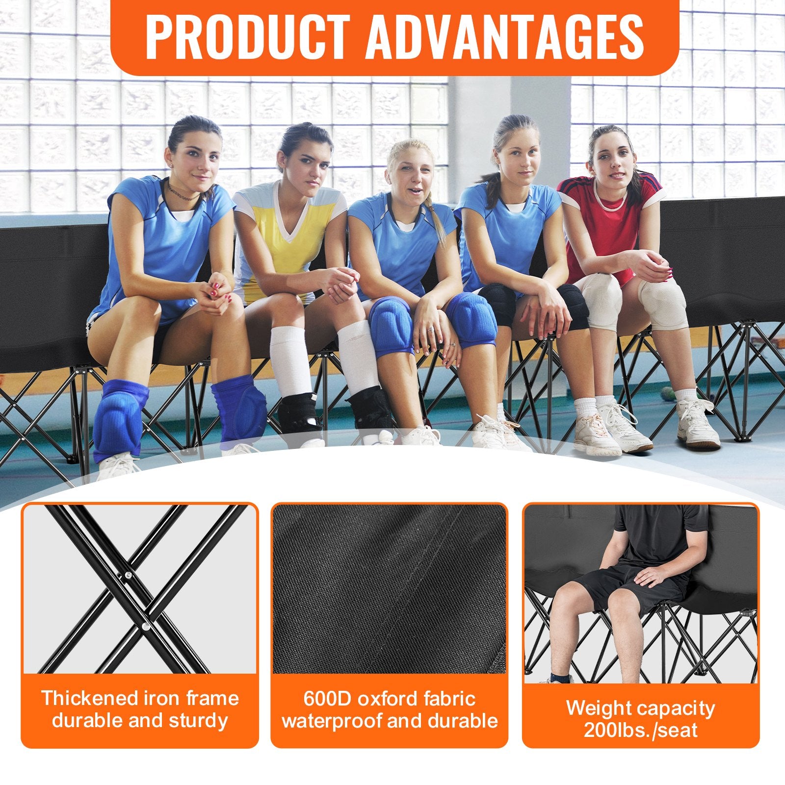 8 Seat Portable Folding Sport Bench Outdoor Camping Chair with Carry Bag V952-BKZDYDZYDKB84K243V0