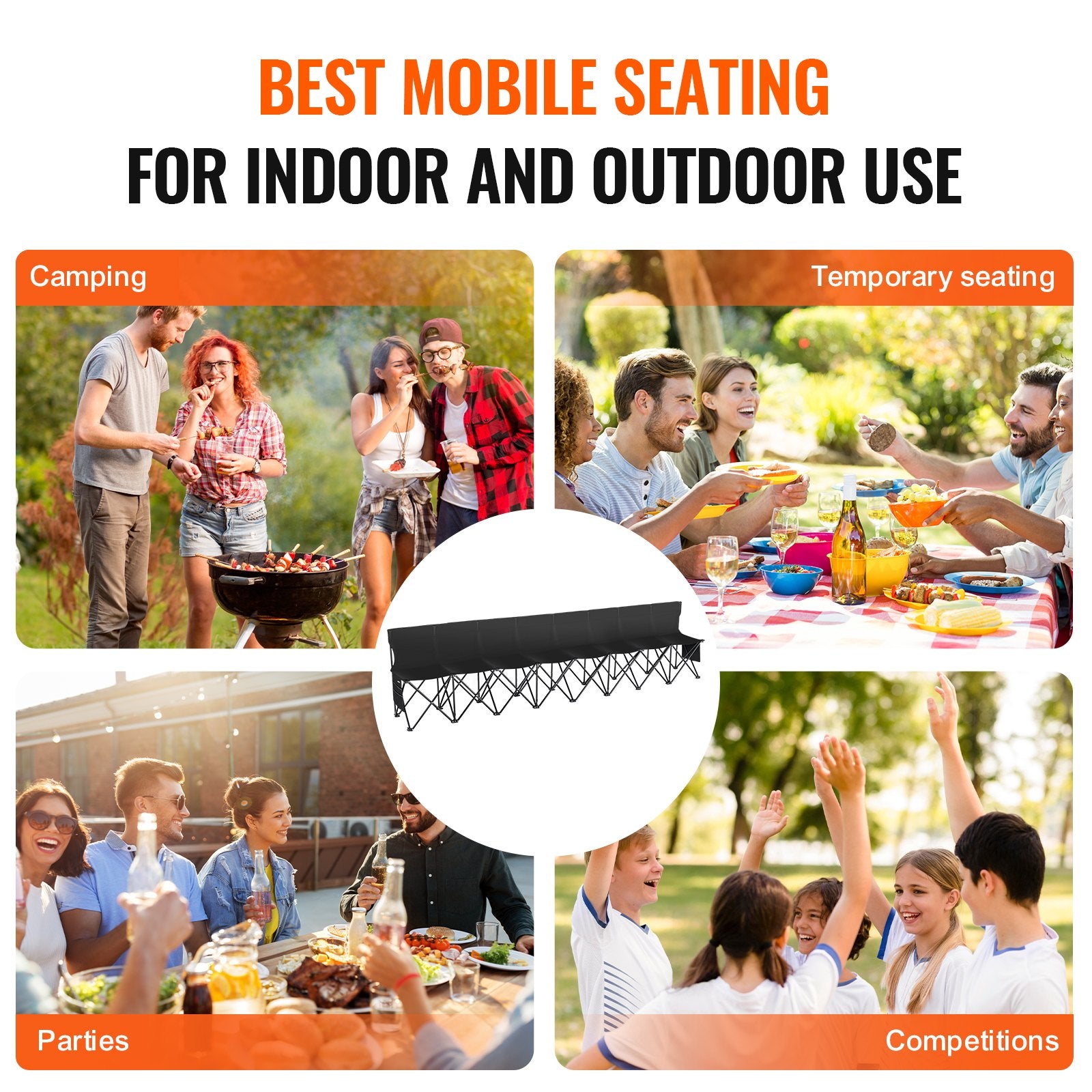 8 Seat Portable Folding Sport Bench Outdoor Camping Chair with Carry Bag V952-BKZDYDZYDKB84K243V0