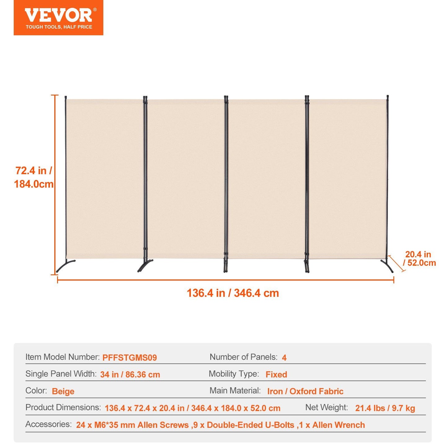 Room Divider, 4 Panels Room Divider, Folding Privacy Screen and Portable Partition Divider for Room V952-BLFWFGQ4MB348QKQ9V0