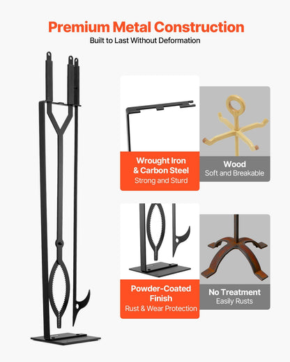 Fireplace Tool Set, 3 PCS Fire Tool Set and Holder with Stand, Tongs, Fire Place Poker, Wrought Iron V952-BLGJTJ3JTCXGS1KU6001V0
