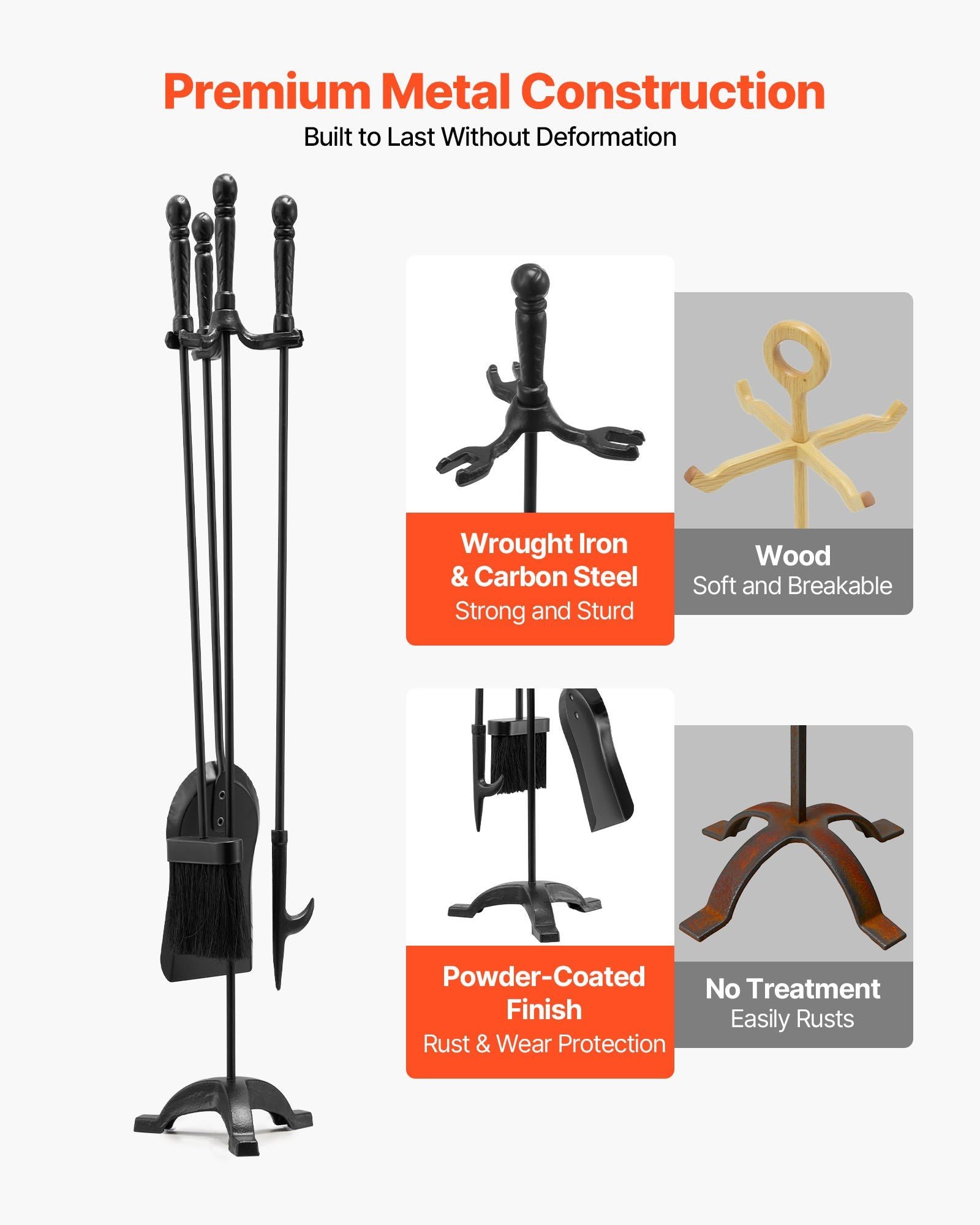 Fireplace Tool Set, 4 PCS Fire Tool Set and Holder with Three-Prong Stand, Ash Shovel, Brush, Fire Place V952-BLGJTJ4JTSZGOB6QI001V0