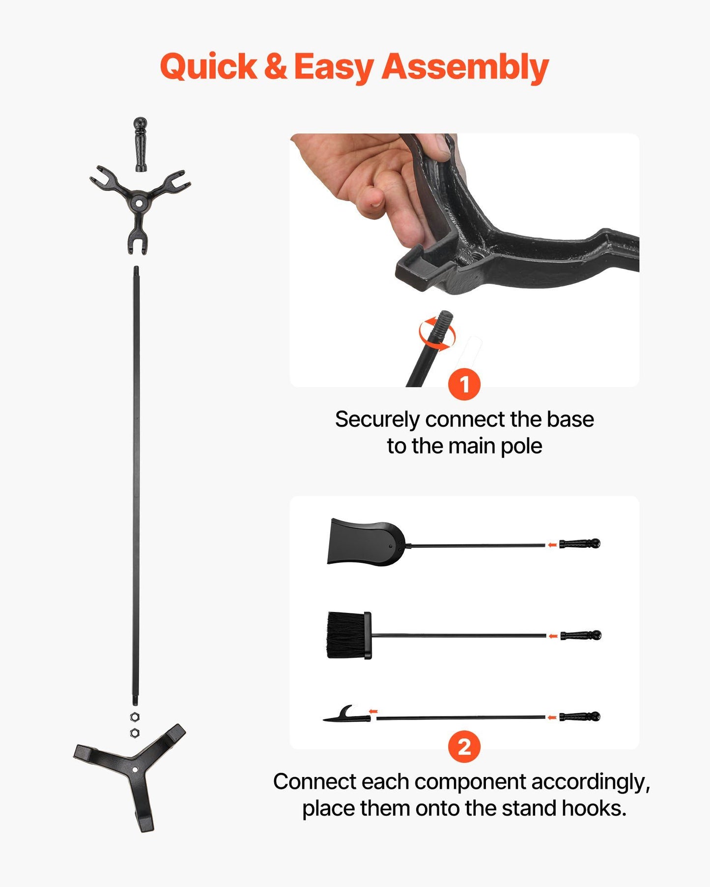 Fireplace Tool Set, 4 PCS Fire Tool Set and Holder with Three-Prong Stand, Ash Shovel, Brush, Fire Place V952-BLGJTJ4JTSZGOB6QI001V0