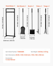 Fireplace Tool Set, 5 PCS Fire Tool Set and Holder with Square-Frame Stand, Tongs, Ash Shovel, Brush, Fire V952-BLGJTJ5JTFKGGFSK1001V0