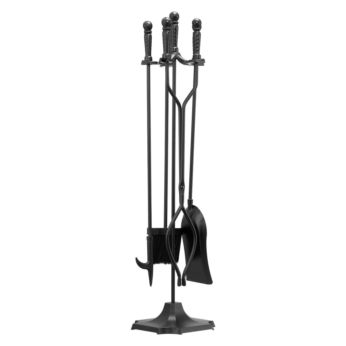 Fireplace Tool Set, 5 PCS Fire Tool Set and Holder with Five-Prong Stand, Tongs, Ash Shovel, Brush, Fire V952-BLGJTJ5JTWZG9M137001V0