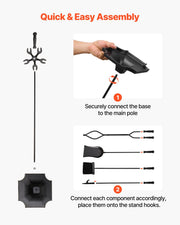 Fireplace Tool Set, 5 PCS Fire Tool Set and Holder with Five-Prong Stand, Tongs, Ash Shovel, Brush, Fire V952-BLGJTJ5JTWZG9M137001V0