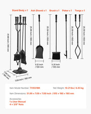 Fireplace Tool Set, 5 PCS Fire Tool Set and Holder with Five-Prong Stand, Tongs, Ash Shovel, Brush, Fire V952-BLGJTJ5JTWZG9M137001V0