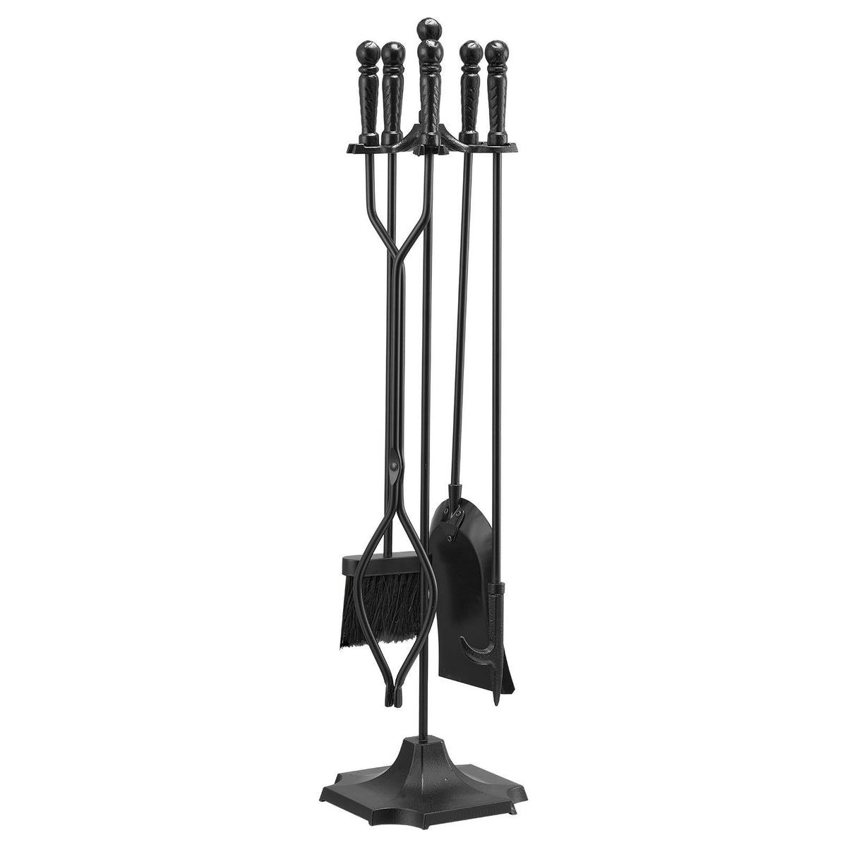 Fireplace Tool Set, 5 PCS Fire Tool Set and Holder with Five-Prong Stand, Tongs, Ash Shovel, Brush, Fire V952-BLGJTJ5JTWZG9M137001V0