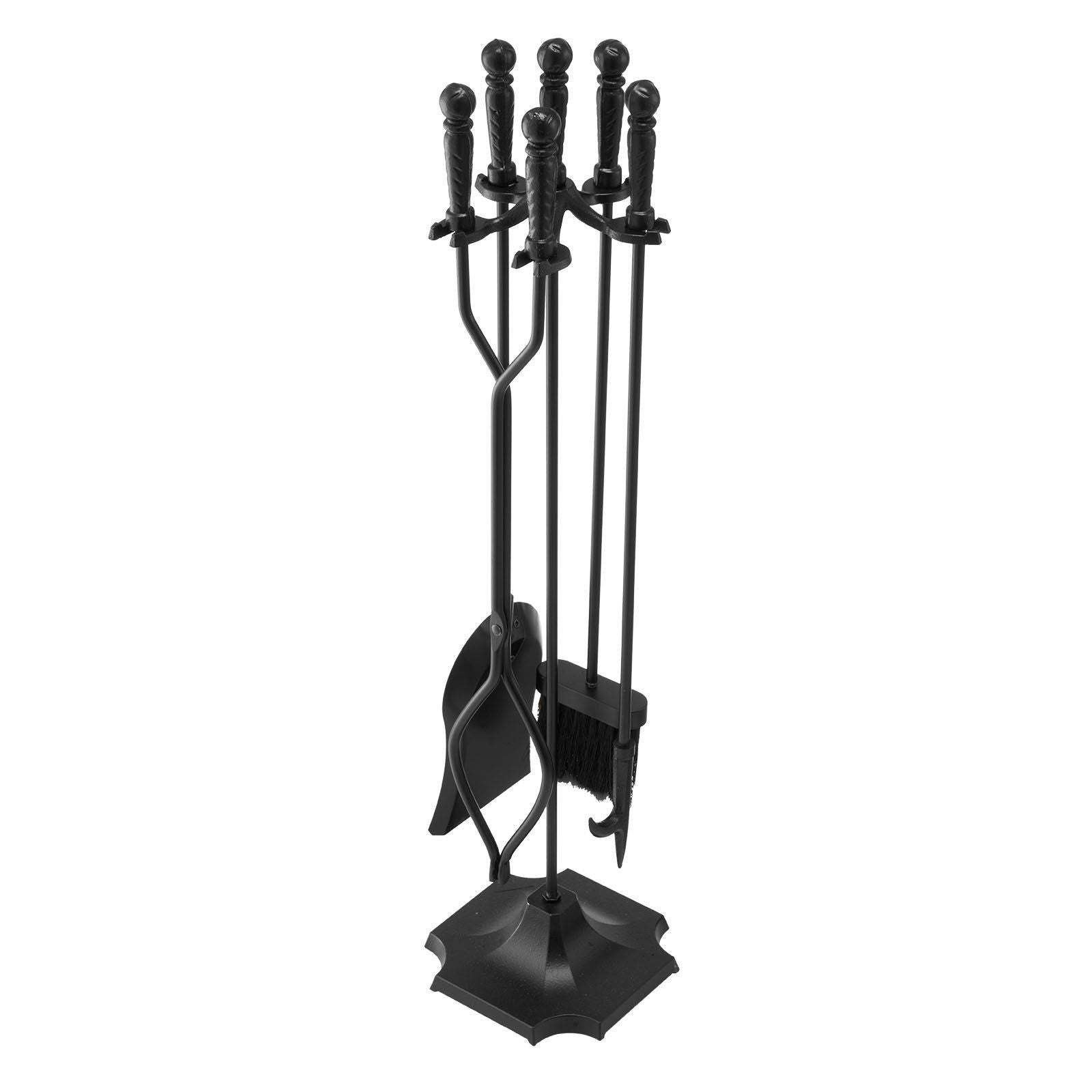 Fireplace Tool Set, 5 PCS Fire Tool Set and Holder with Five-Prong Stand, Tongs, Ash Shovel, Brush, Fire V952-BLGJTJ5JTWZG9M137001V0