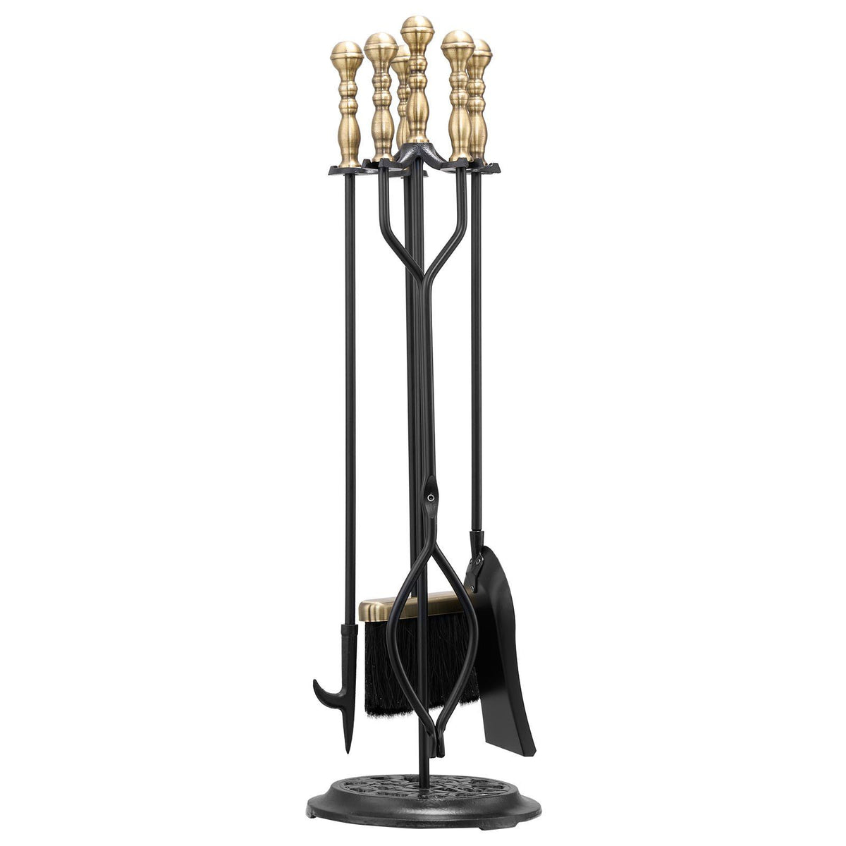 Fireplace Tool Set, 5 PCS Fire Tool Set and Holder with Five-Prong Stand, Tongs, Ash Shovel, Brush, Fire V952-BLGJTJ5JTWZGPZ6MX001V0