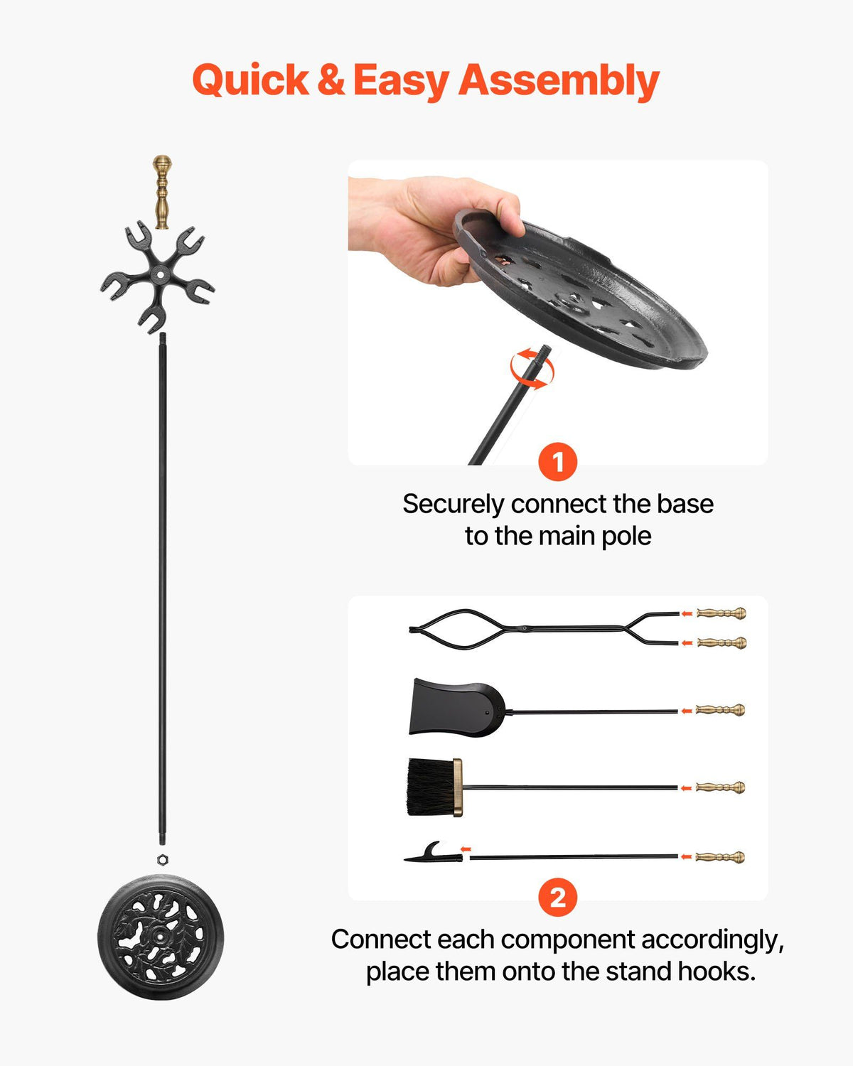Fireplace Tool Set, 5 PCS Fire Tool Set and Holder with Five-Prong Stand, Tongs, Ash Shovel, Brush, Fire V952-BLGJTJ5JTWZGPZ6MX001V0